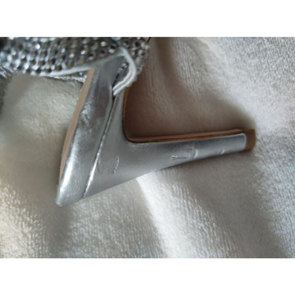 Silver Strappy Rhinestone Embellished Sz 7.5 Heels Evening Party Wedding - Picture 7 of 12